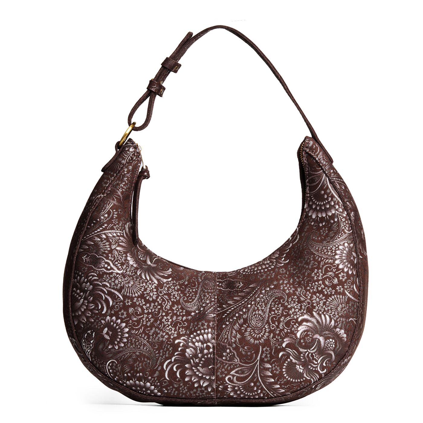 Sepia*Large | Large crescent shaped shoulder bag with zipper closure and adjustable strap