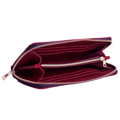 Berry Good | Large accordion leather wallet with zipper open