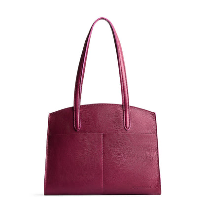 Orchid*Large | Leather tote bag with handles, adjustable crossbody strap, zipper top, and two back pockets