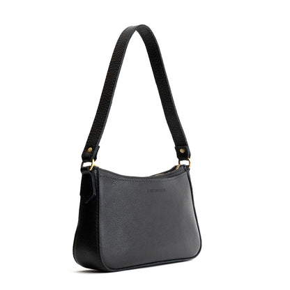 Pebbled--black*Small | Petite bean shaped shoulder bag with a zipper closure