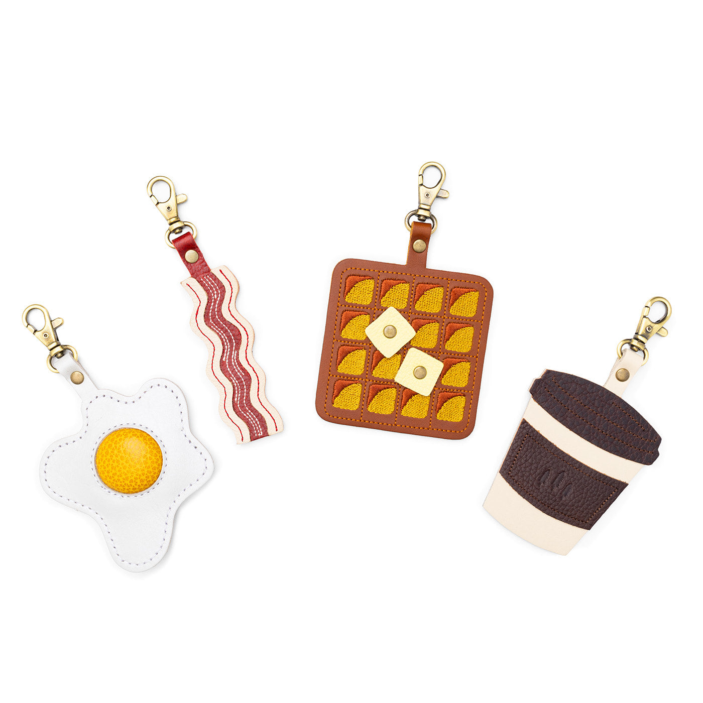 All Variants | Group of breakfast keychains with a swivel lobster clasp on a white background