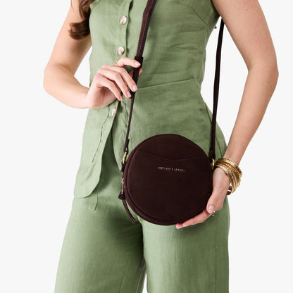 Velvet Brown*Small | Circle shaped crossbody bag with top zipper