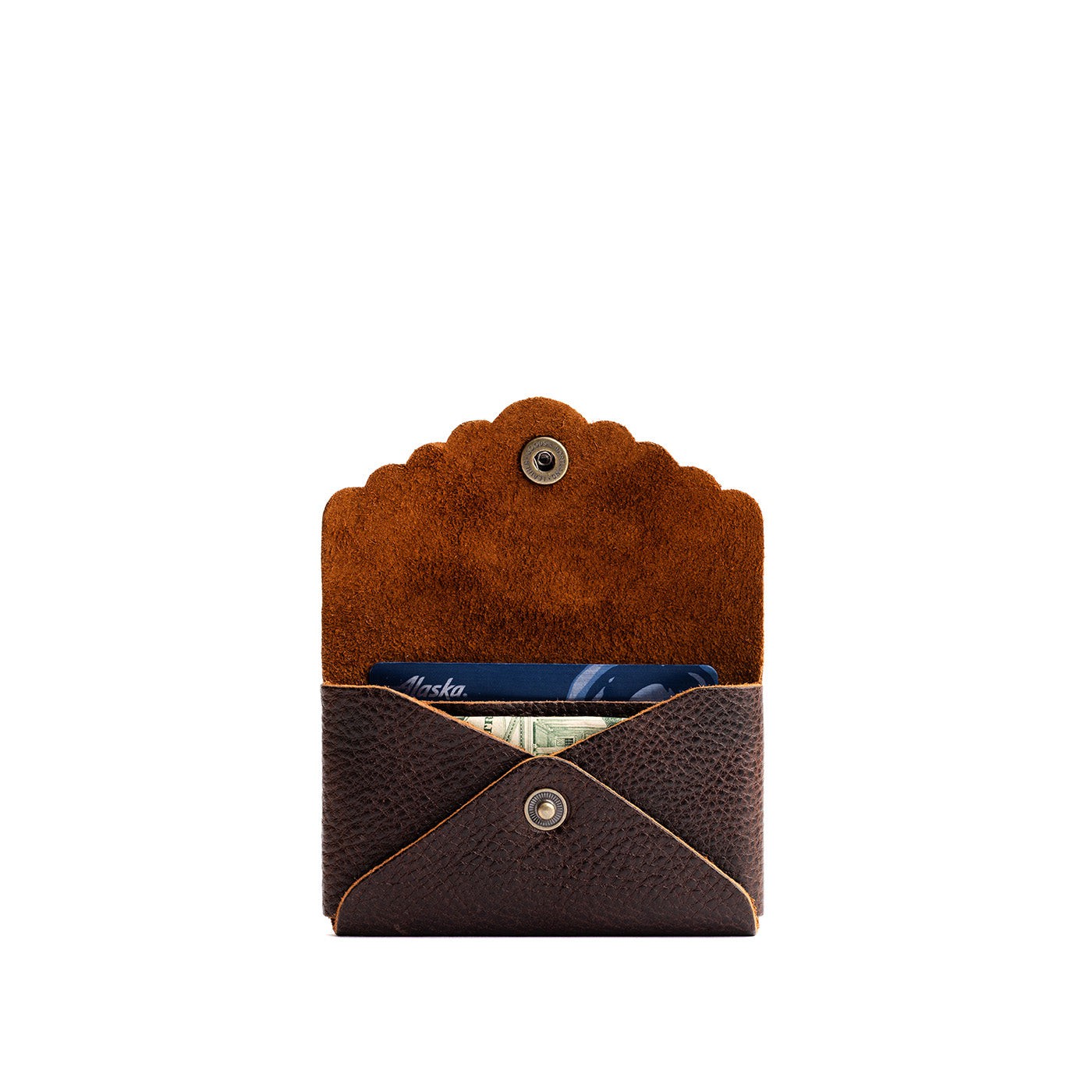 Coldbrew | Leather card wallet with scalloped edge open
