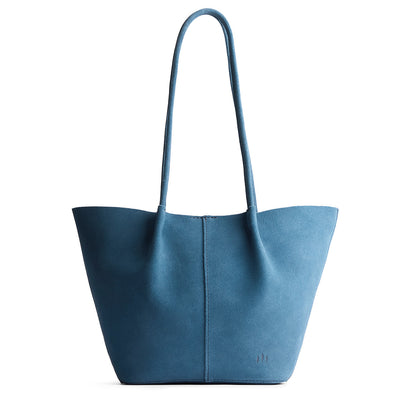 Mariner Blue*Large | Wide bucket shaped tote bag with matching leather handles