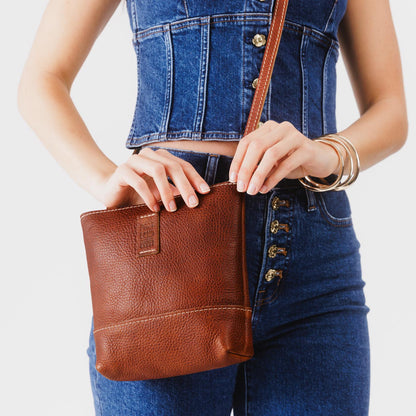 Nutmeg | Small rectangular crossbody purse with top zipper and interior pocket