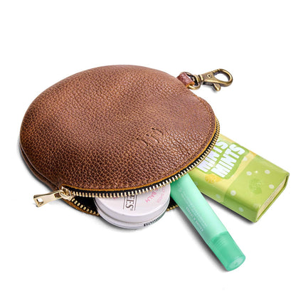 Asheville | Leather flat round keychain pouch