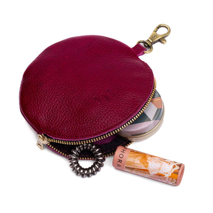 Orchid | Leather flat round keychain pouch