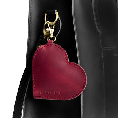 Anemone | Heart-shaped leather pouch keychain with zipper top and lobster clasp