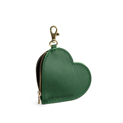 Aruba | Heart-shaped leather pouch keychain with zipper top and lobster clasp