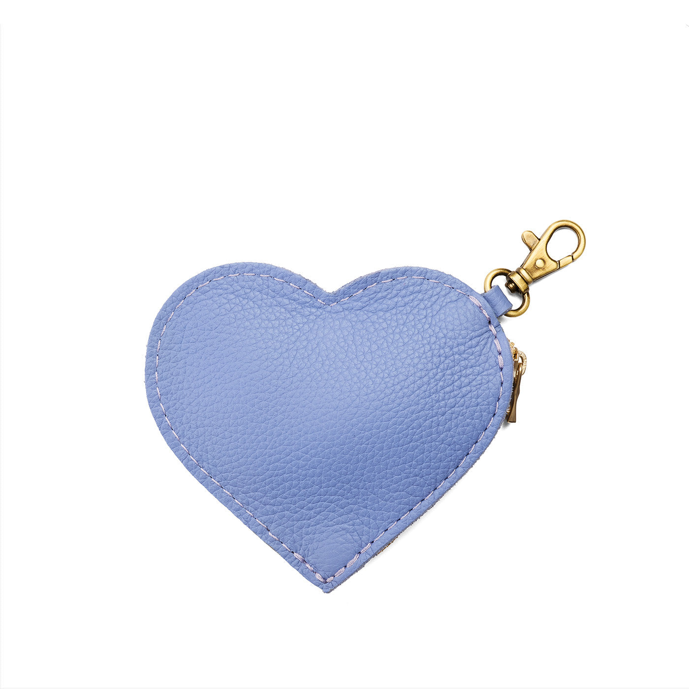Aster | Heart-shaped leather pouch keychain with zipper top and lobster clasp