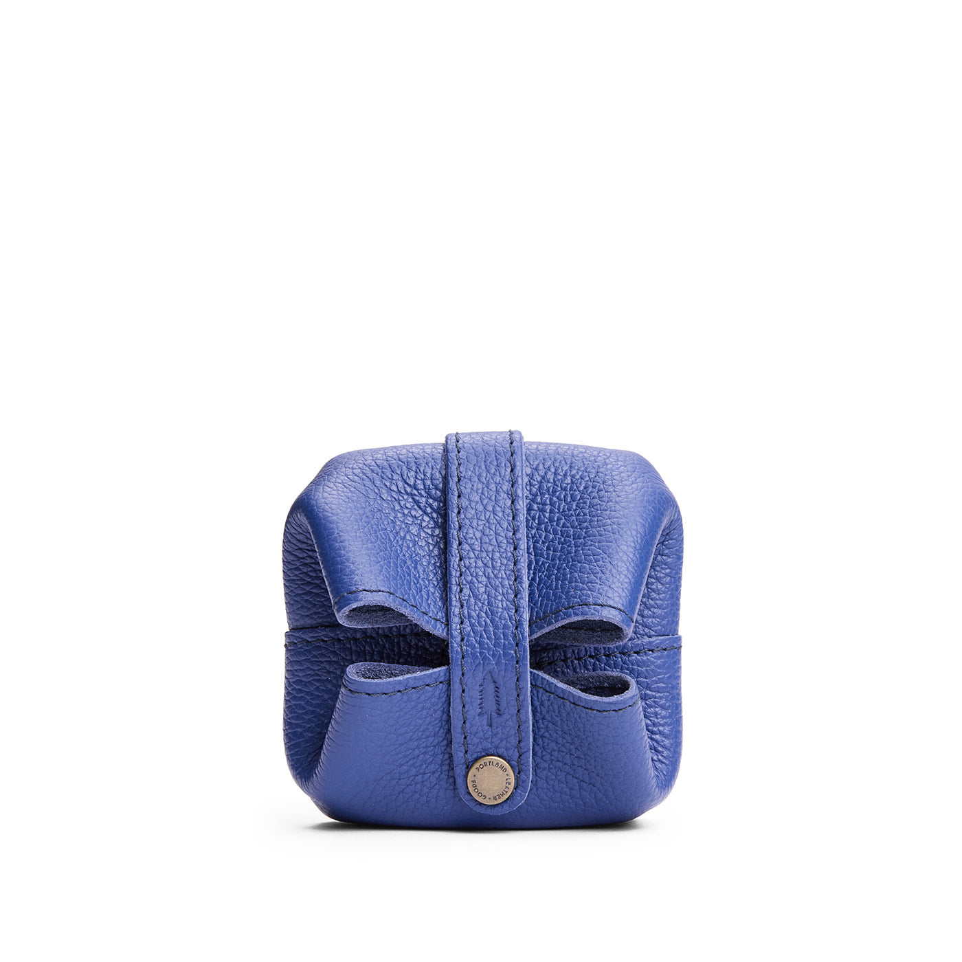 Molino Blue | Foldable square leather pouch with snap closure closed