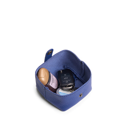 Molino Blue | Foldable square leather pouch with snap closure open