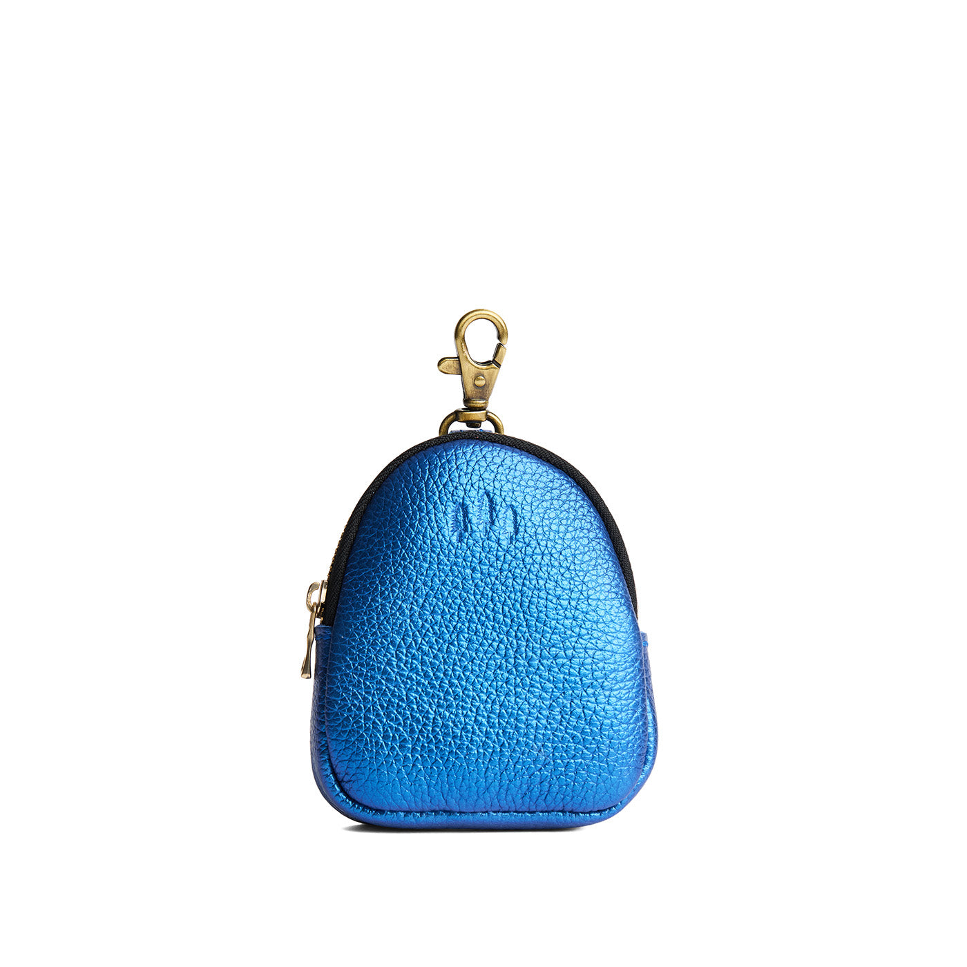 Comet Blue | Leather keychain pouch with zipper top, swivel lobster clasp, and debossed emblem of three PLG trees