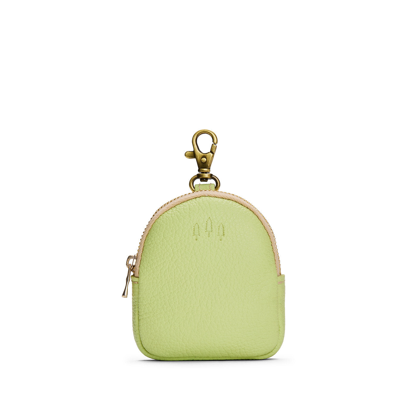 Shadow Lime | Leather keychain pouch with zipper top, swivel lobster clasp, and debossed emblem of three PLG trees