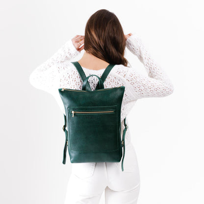 Forest Green | Rectangular slim leather backpack