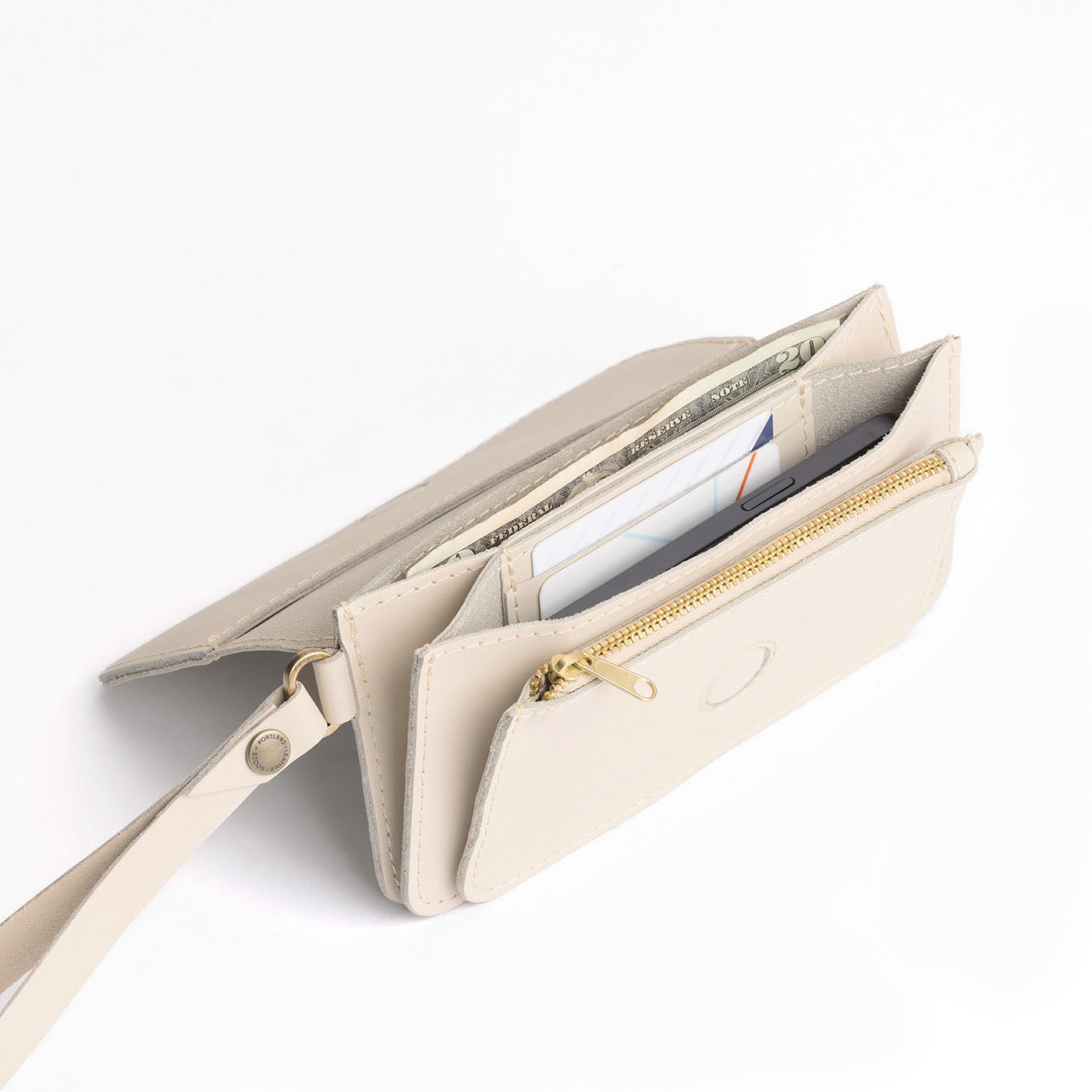 Bone | Leather wallet clutch with wristlet and magnetic closure