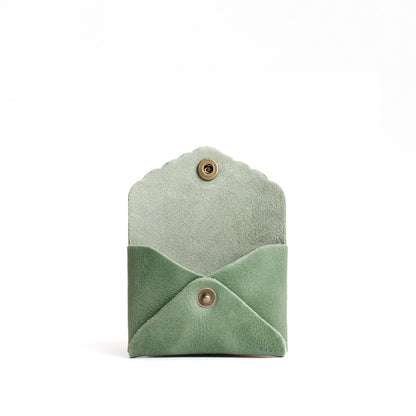 Cucumber | Small leather wallet with scalloped edge open