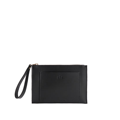 Black*Small | Wristlet pouch with front pocket and zipper closure