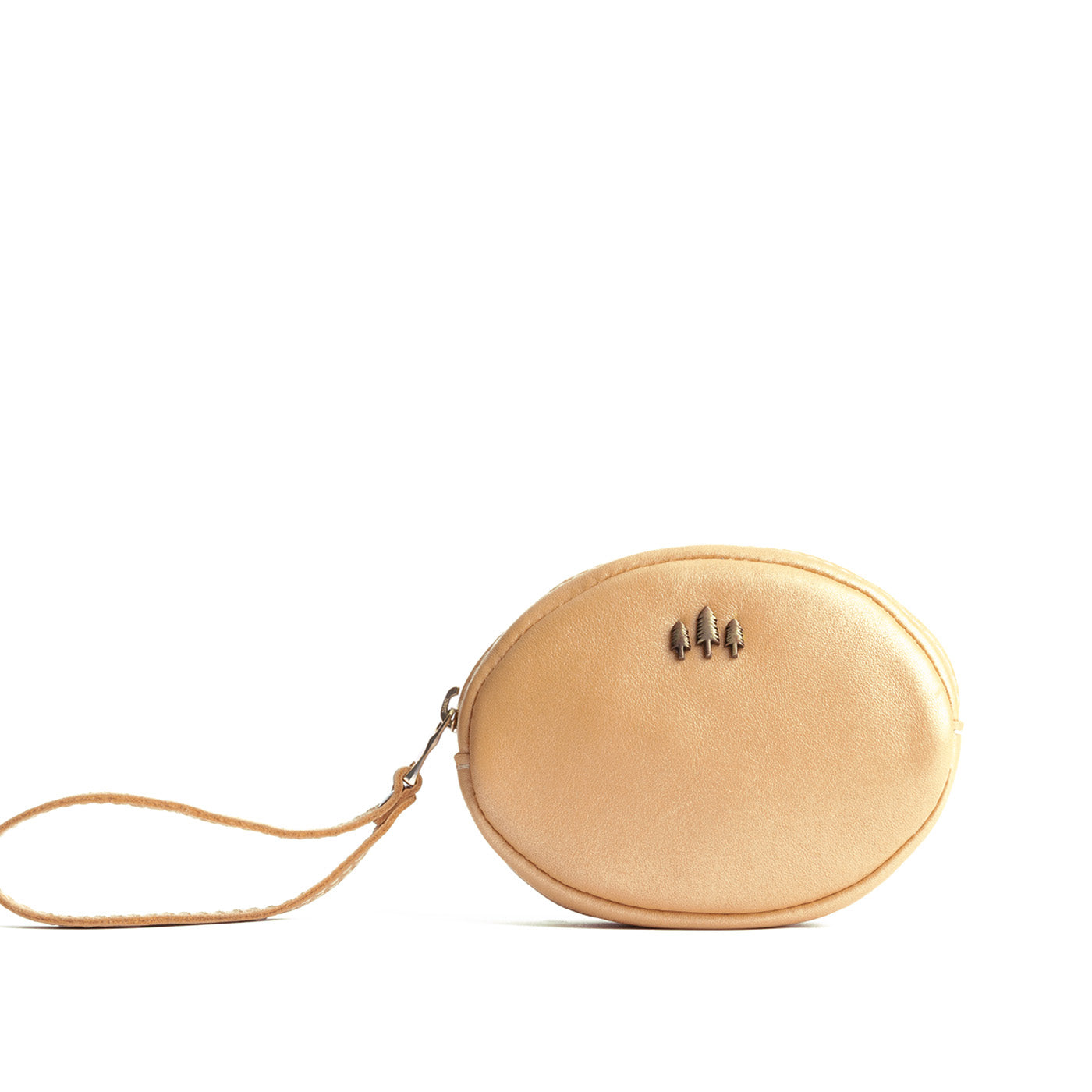 Champagne*Small | Oval shaped pouch with zipper and wristlet strap