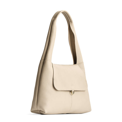 Pebbled Bone*Medium | Slouchy triangle shaped shoulder bag with a flap