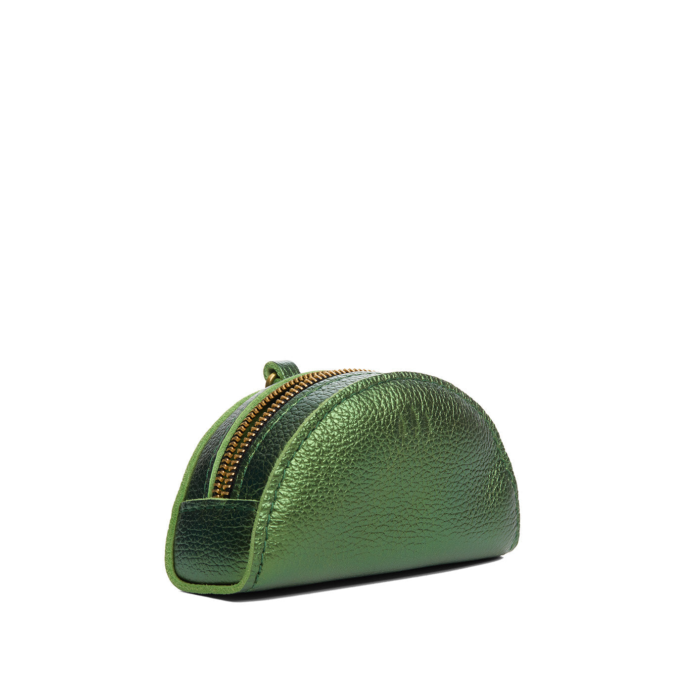 Metallic Greench | Small half-moon shaped keychain pouch with zipper closure