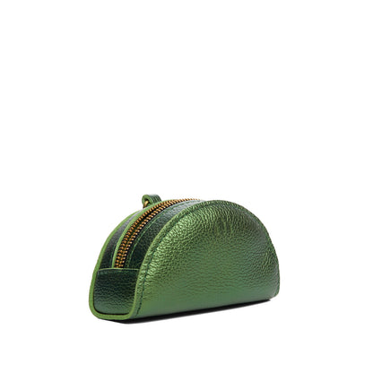 Metallic Greench | Small half-moon shaped keychain pouch with zipper closure
