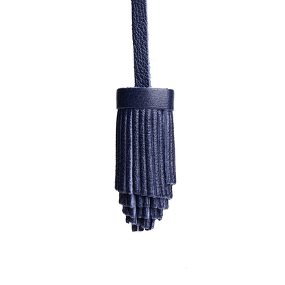 Cobalt | Pom-pom style with tiered leather fringe