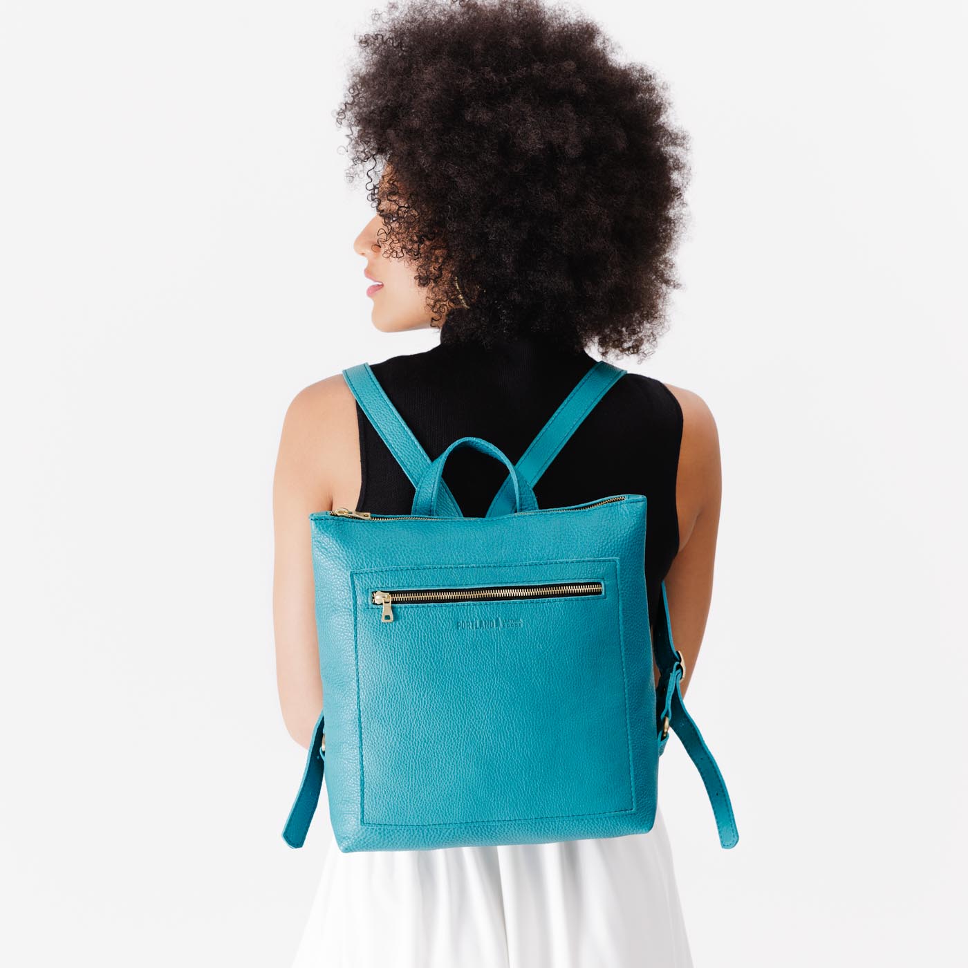 Baja*Large | Model wearing square slim leather tote backpack